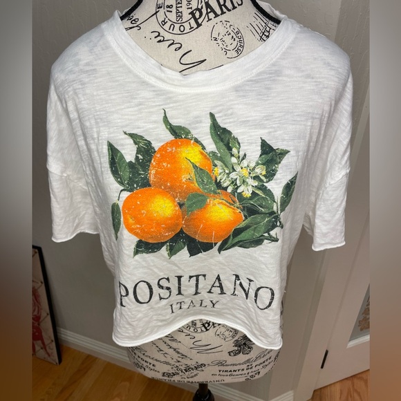 White Graphic Box T-Shirt with Orange Positano Italy - Picture 1 of 7